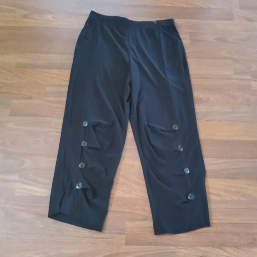 New Serengeti Capri Crop Pull-on Ruched Pants Size S Black